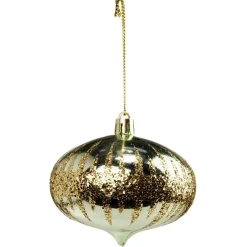 Gifi Boule de Noël forme toupie verte décor pailleté doré Ø8cm^ Décoration Sapin