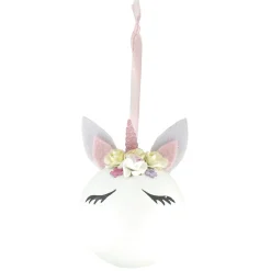 Gifi Boule de Noël Licorne en mousse blanche et rose^ Décoration Sapin