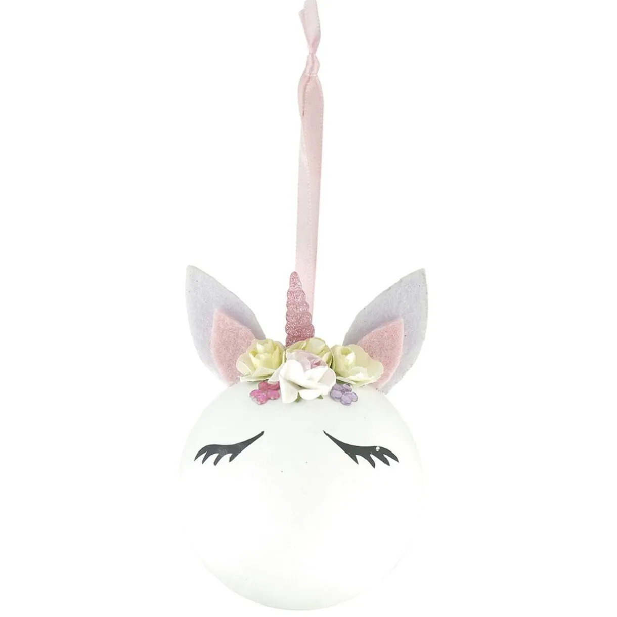 Gifi Boule de Noël Licorne en mousse blanche et rose^ Décoration Sapin