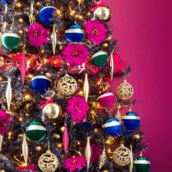 Gifi Boule de Noël liseré doré bimatière velours et brillant bleu Ø8cm^ Décoration Sapin