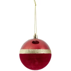 Gifi Boule de Noël liseré doré bimatière velours et brillant rouge Ø8cm^ Décoration Sapin