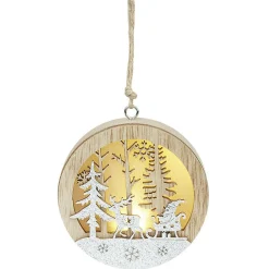 Gifi Boule de Noël lumineuse en bois design paysage^ Décoration Sapin