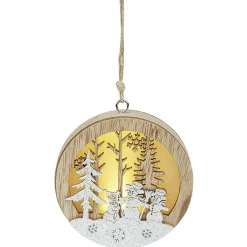 Gifi Boule de Noël lumineuse en bois design paysage^ Décoration Sapin