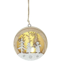 Gifi Boule de Noël lumineuse en bois design paysage^ Décoration Sapin