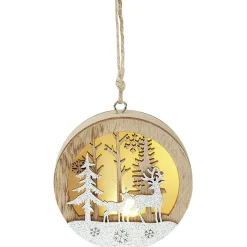 Gifi Boule de Noël lumineuse en bois design paysage^ Décoration Sapin