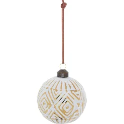 Gifi Boule de Noël motif ethnique blanc et doré^ Décoration Sapin