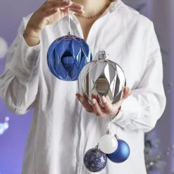 Clearance Gifi Boule de Noël origami argenté ou bleue Ø12cm - 2 coloris