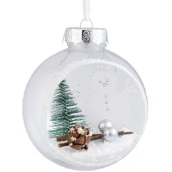 Gifi Boule de Noël paysage argenté bois et paillettes Ø8 cm x3^ Décoration Sapin
