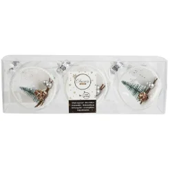 Gifi Boule de Noël paysage argenté bois et paillettes Ø8 cm x3^ Décoration Sapin