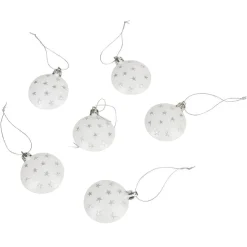 Gifi Boule de Noël plate blanche motif étoiles argentées x6^ Décoration Sapin