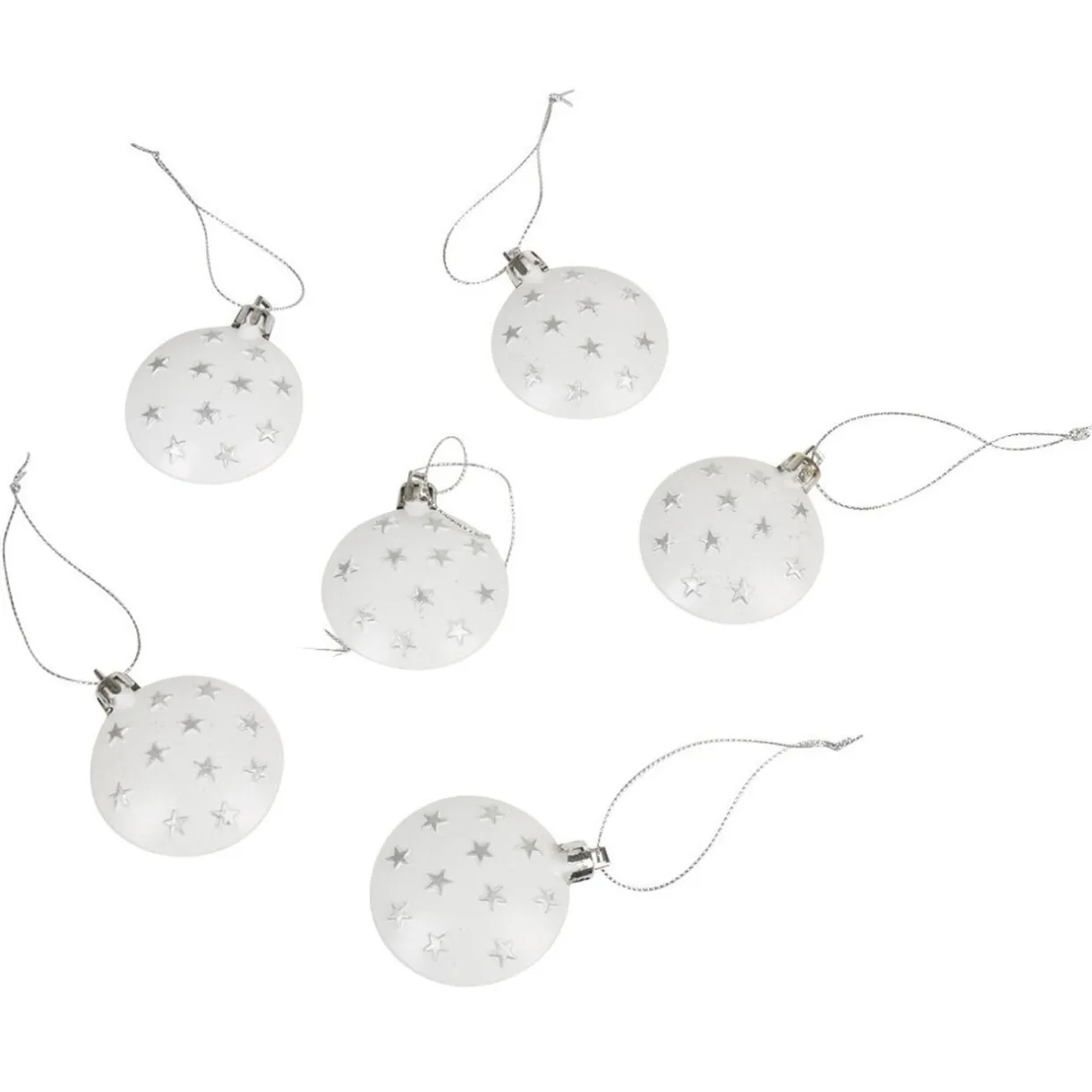 Gifi Boule de Noël plate blanche motif étoiles argentées x6^ Décoration Sapin