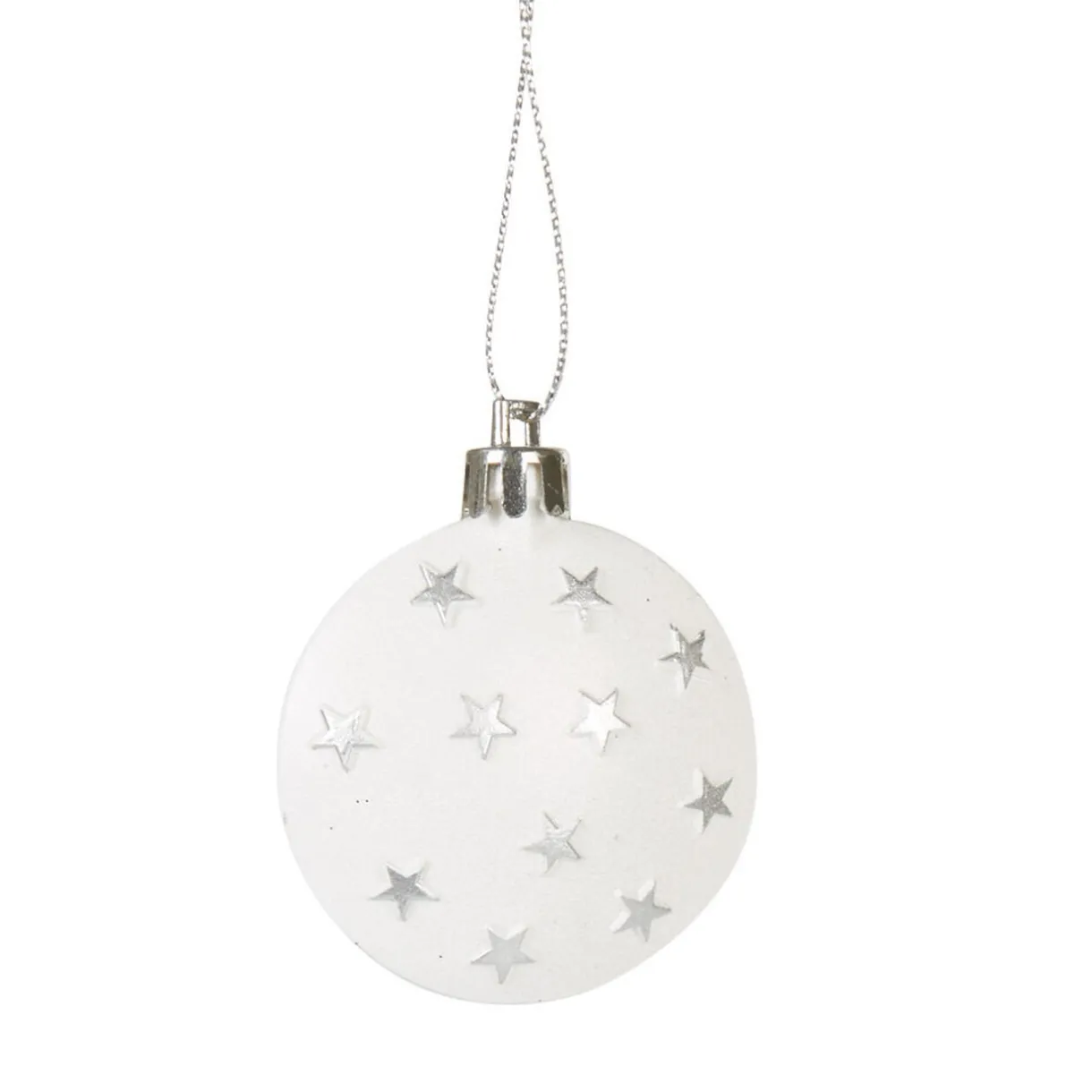 Gifi Boule de Noël plate blanche motif étoiles argentées x6^ Décoration Sapin