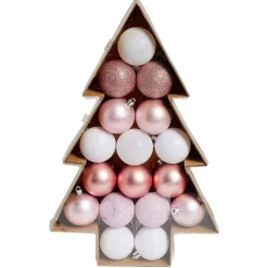 Gifi Boule de Noël rose et blanche x17 dans boîte sapin^ Décoration Sapin