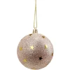 Gifi Boule de Noël rose pailletée motif étoiles dorées Ø8cm^ Décoration Sapin