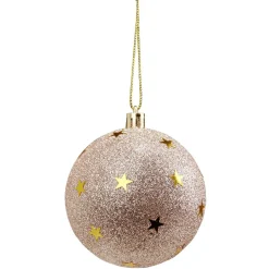 Gifi Boule de Noël rose pailletée motif étoiles dorées Ø8cm^ Décoration Sapin