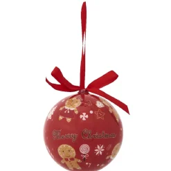 Gifi Boule de Noël rouge motif pain d épices^ Décoration Sapin