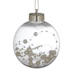 Gifi Boule de Noël transparente avec perles gris argenté ø8 cm^ Décoration Sapin