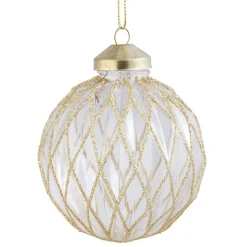 Outlet Gifi Boule de Noël transparente quadrillage doré Ø8 cm