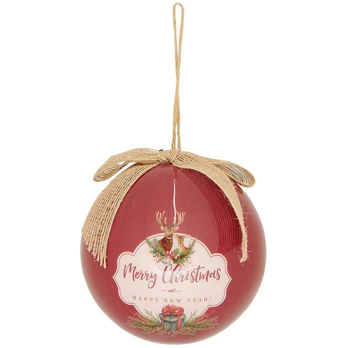 Gifi Boule de Noël vintage Merry Christmas and Happy New Year rouge^ Décoration Sapin