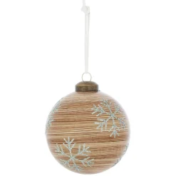 Gifi Boule en verre effet bois naturel motif flocon^ Décoration Sapin
