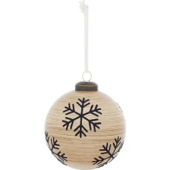 Gifi Boule en verre effet bois naturel motif flocon^ Décoration Sapin