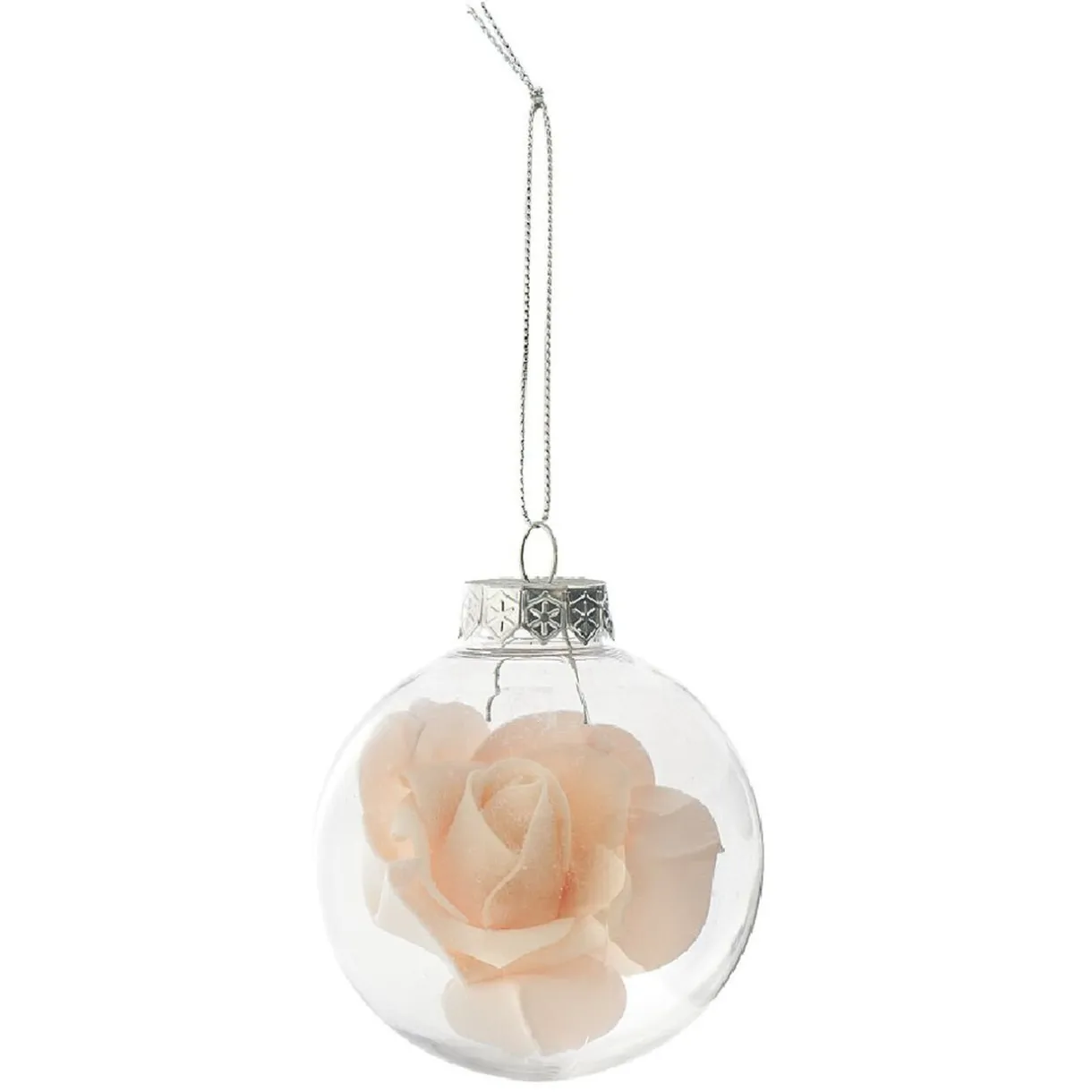 Gifi Boule en verre transparent avec rose^ Décoration Sapin