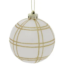 Discount Gifi Boule Noël quadrillage Ø8cm - argenté/blanc/doré