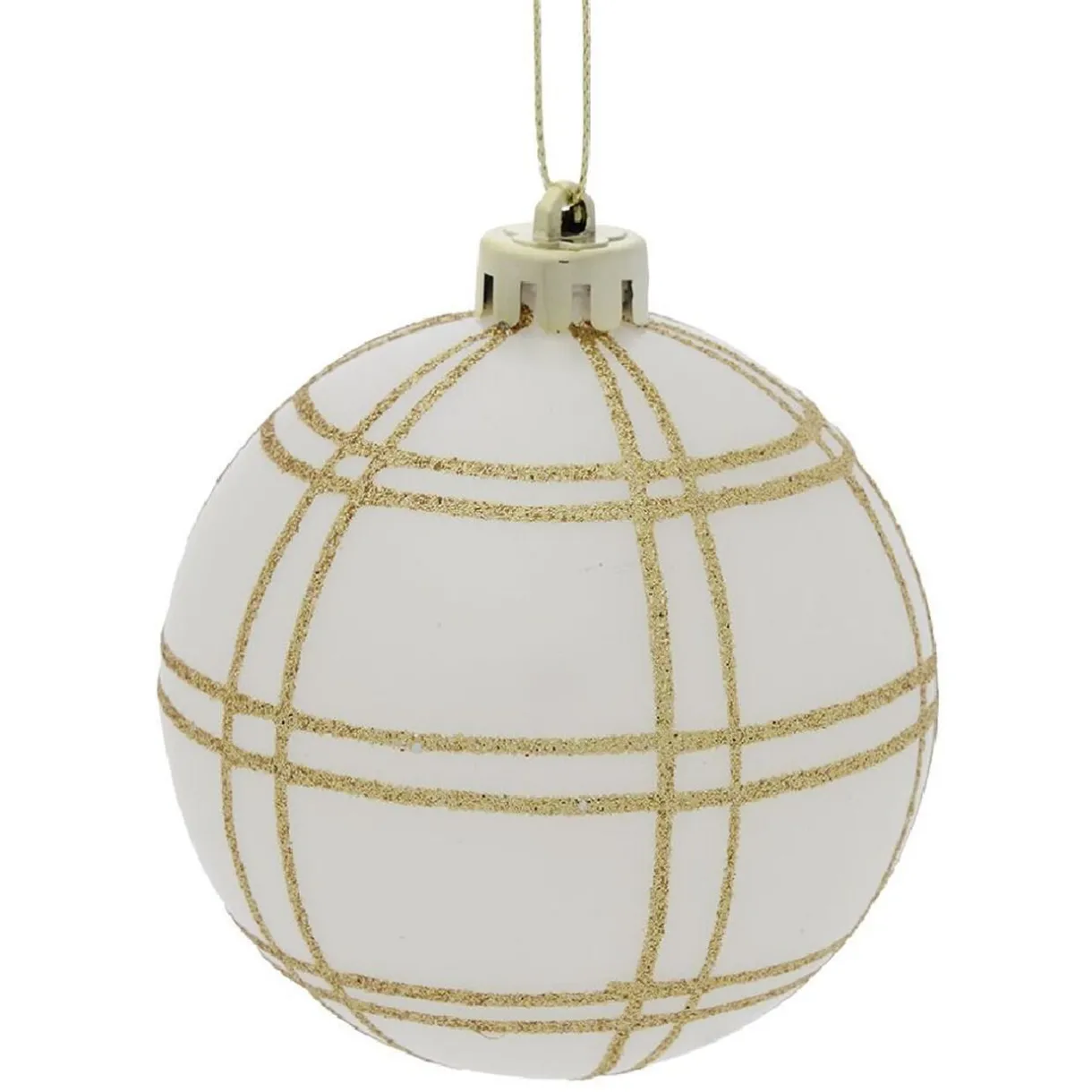 Discount Gifi Boule Noël quadrillage Ø8cm - argenté/blanc/doré