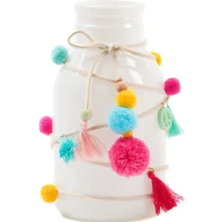 Clearance Gifi Bouteille en verre blanc avec pompons multicolores