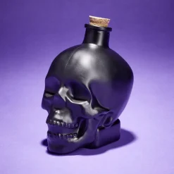 New Gifi Bouteille poison décoration Halloween crâne en verre noir 10x8,5xH14cm