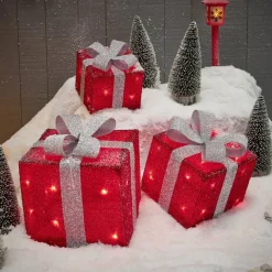 Gifi Cadeau lumineux rouge solaire 40 LED intérieur extérieur x3^ Décoration Extérieure De Noël