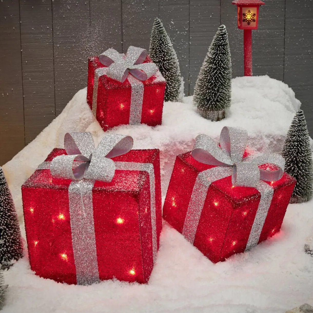 Gifi Cadeau lumineux rouge solaire 40 LED intérieur extérieur x3^ Décoration Extérieure De Noël