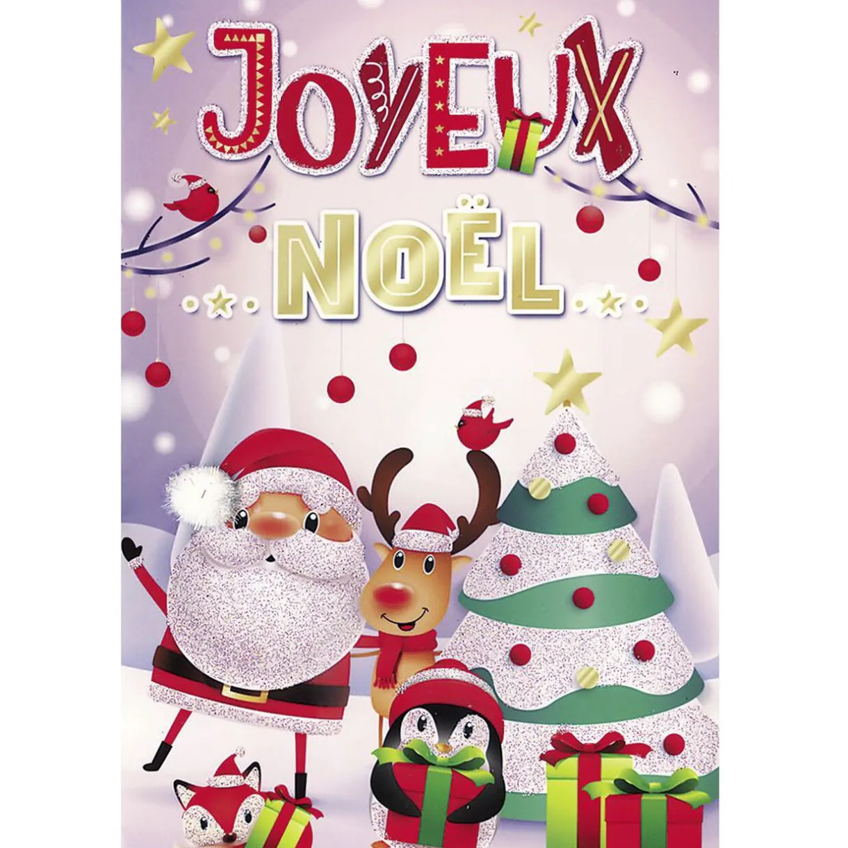 Gifi Carte Joyeux Noël personnage cartoon violet doré rouge^ Loisirs Créatifs Et Emballage Cadeau