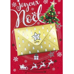 Gifi Carte Joyeux Noël porte billet motif traineau sapin rouge et doré^ Loisirs Créatifs Et Emballage Cadeau