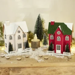 Gifi Chalet de Noël lumineux H20,5cm - 2 coloris rouge ou blanc^ Décoration Intérieure De Noël
