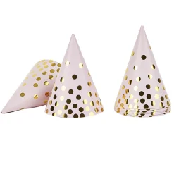 Sale Gifi Chapeau de fête rose à poids doré en carton x 8