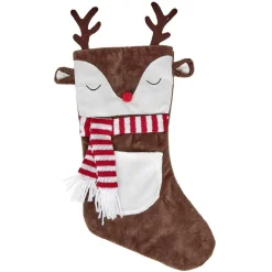 Gifi Chaussette de Noël marron et blanche motif renne^ Décoration Sapin