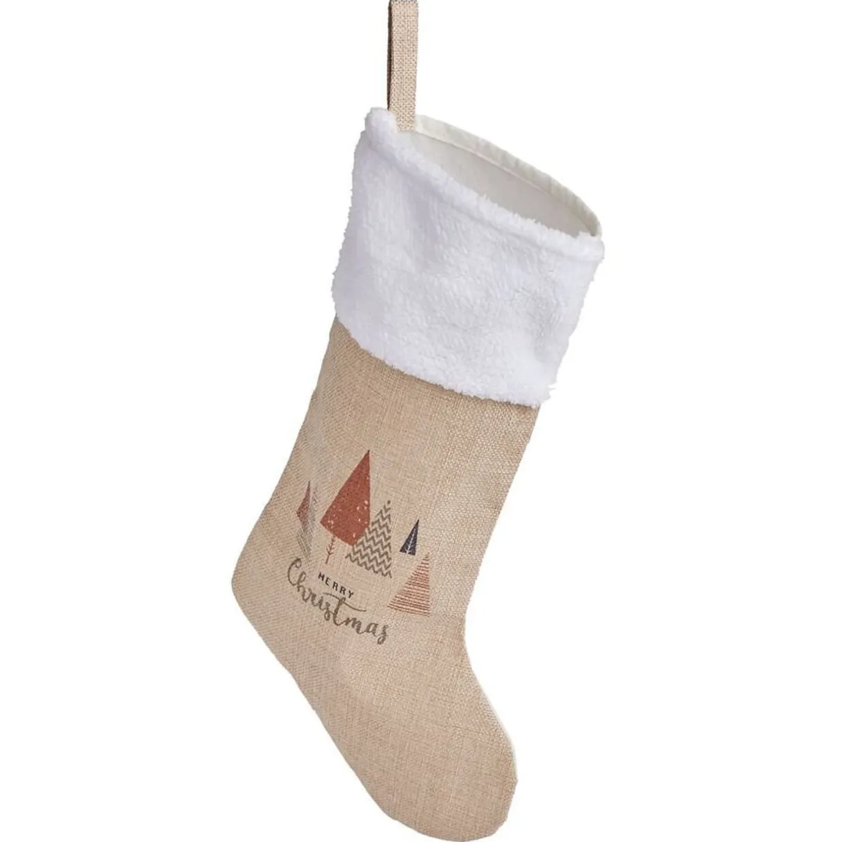 Gifi Chaussette de Noël marron et blanche H44cm^ Décoration Sapin