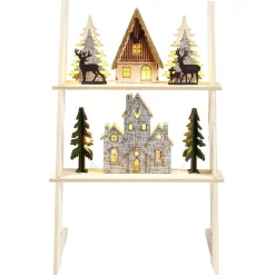 Gifi Échelle lumineuse décorative en bois avec village de Noël H31 cm^ Décoration Intérieure De Noël