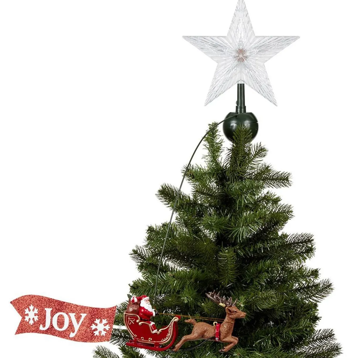 Gifi Cimier tête de sapin animé traineau Père-Noël rotatif avec étoile lumineuse^ Décoration Sapin