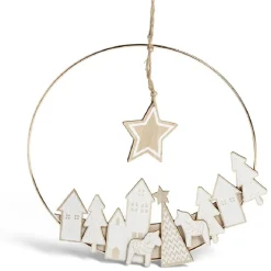 Gifi Couronne à suspendre village de Noël doré^ Décoration Sapin