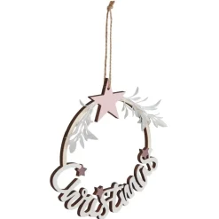 Gifi Couronne Christmas en bois blanc Ø15cm^ Décoration Sapin