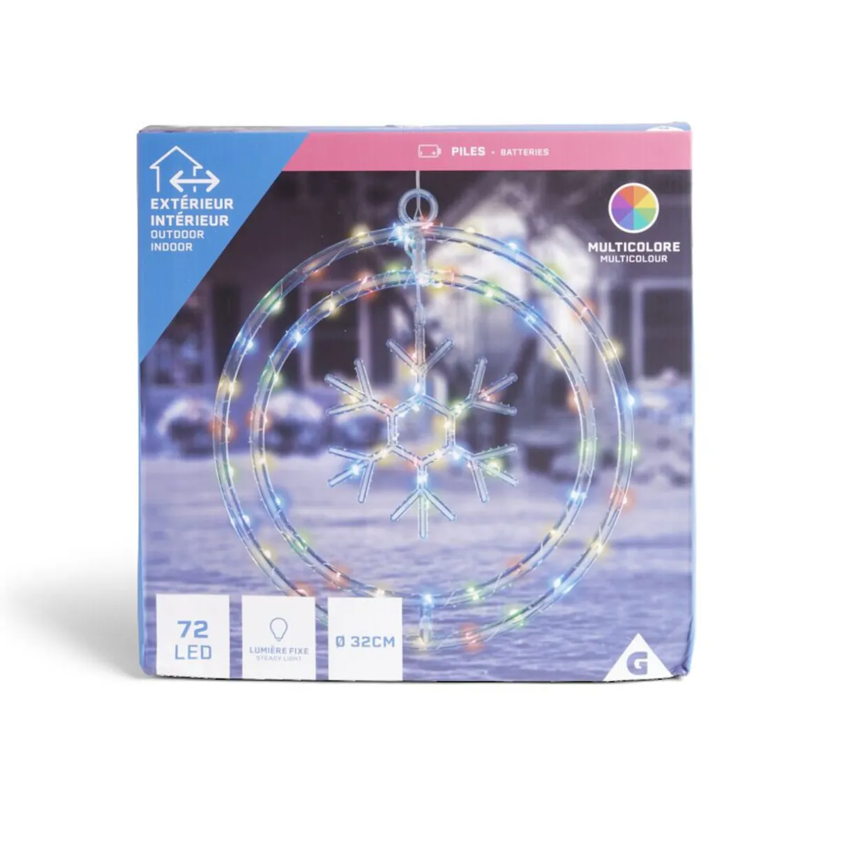 Gifi Couronne lumineuse flocon de neige 72LED multicolore Ø32cm^ Décoration Extérieure De Noël