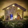 Gifi Crèche de Noël en bois et mousse avec personnages et lumière H13cm^ Décoration Intérieure De Noël
