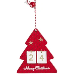 Hot Gifi Déco étoile ou sapin rouge en bois à suspendre avec nombre 24 - 11x11cm
