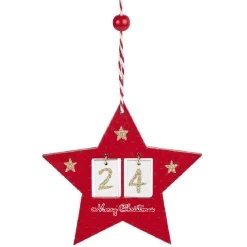 Hot Gifi Déco étoile ou sapin rouge en bois à suspendre avec nombre 24 - 11x11cm