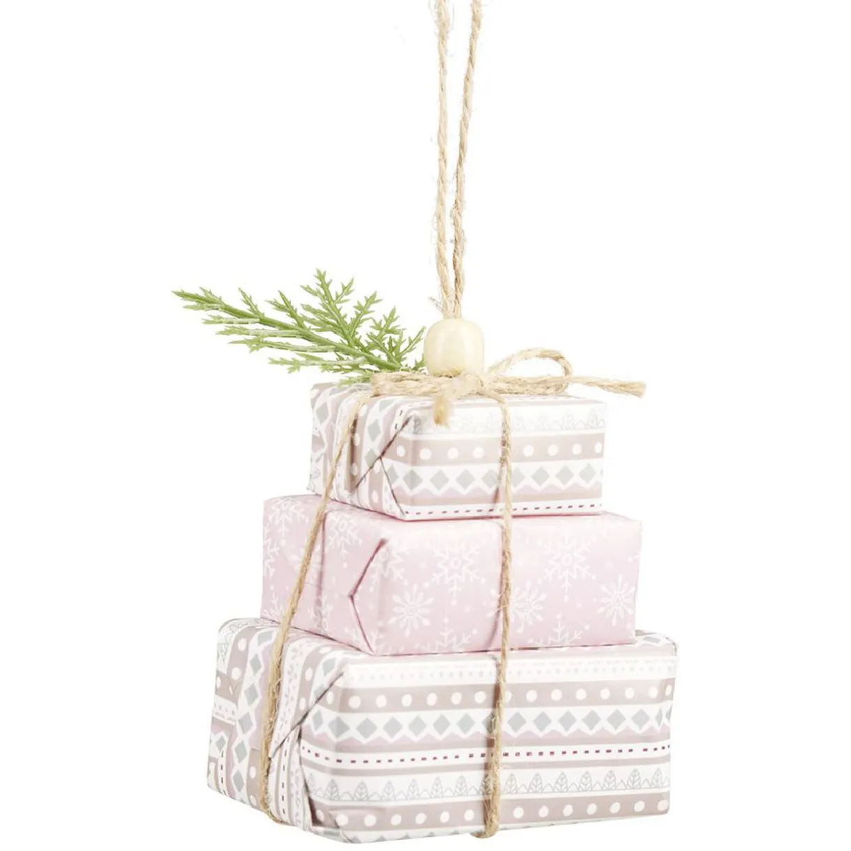 Gifi Décoration à suspendre cadeaux en papier rose et blanc H.10 cm^ Décoration Sapin
