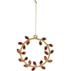 Gifi Décoration à suspendre couronne dorée avec ornement rouge ou bleu Ø8,5cm^ Décoration Sapin