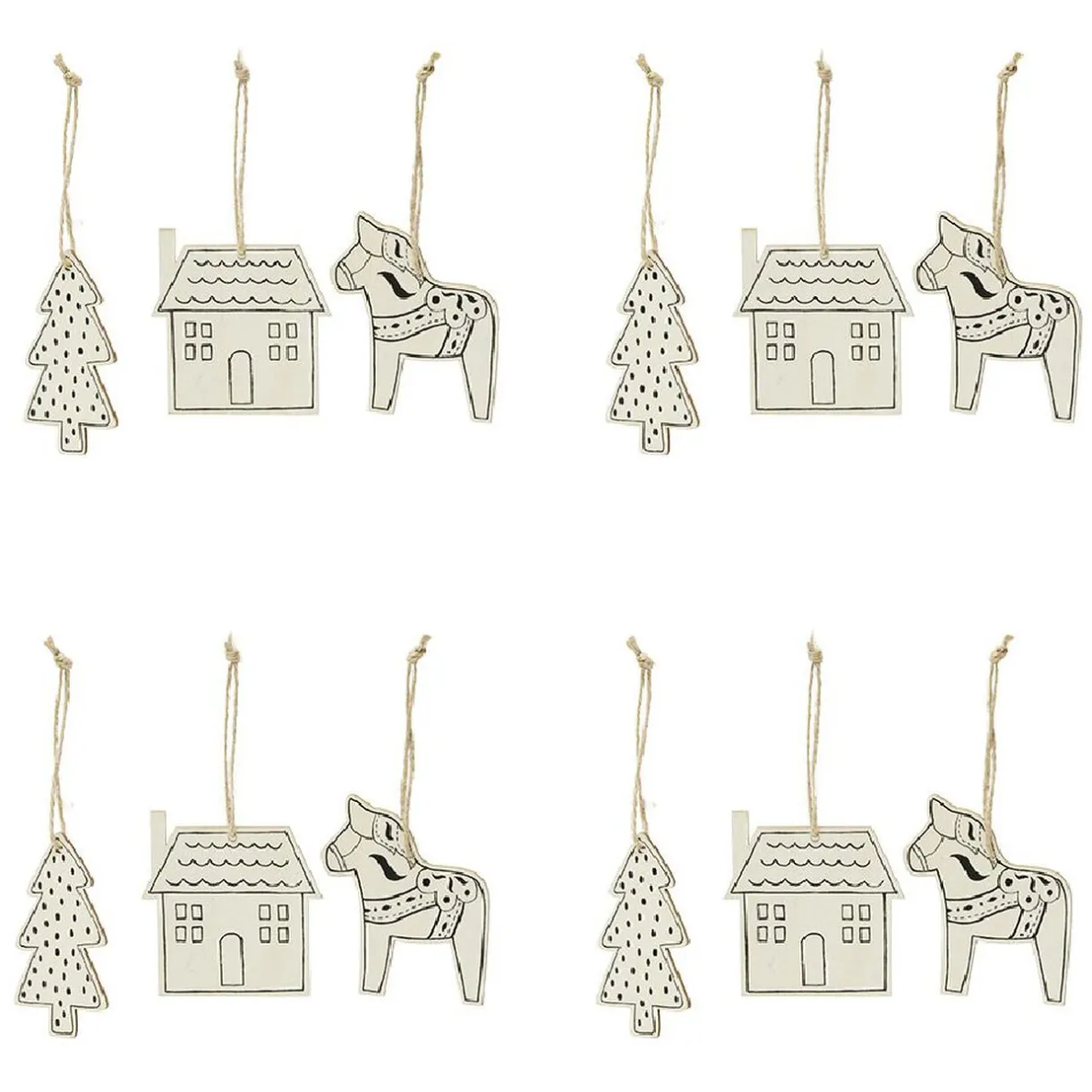 Gifi Décoration à suspendre en bois sapin maison cheval x12^ Décoration Sapin