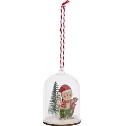 New Gifi Décoration à suspendre pain d'épices sous cloche verre et bois Ø5xH7,5cm